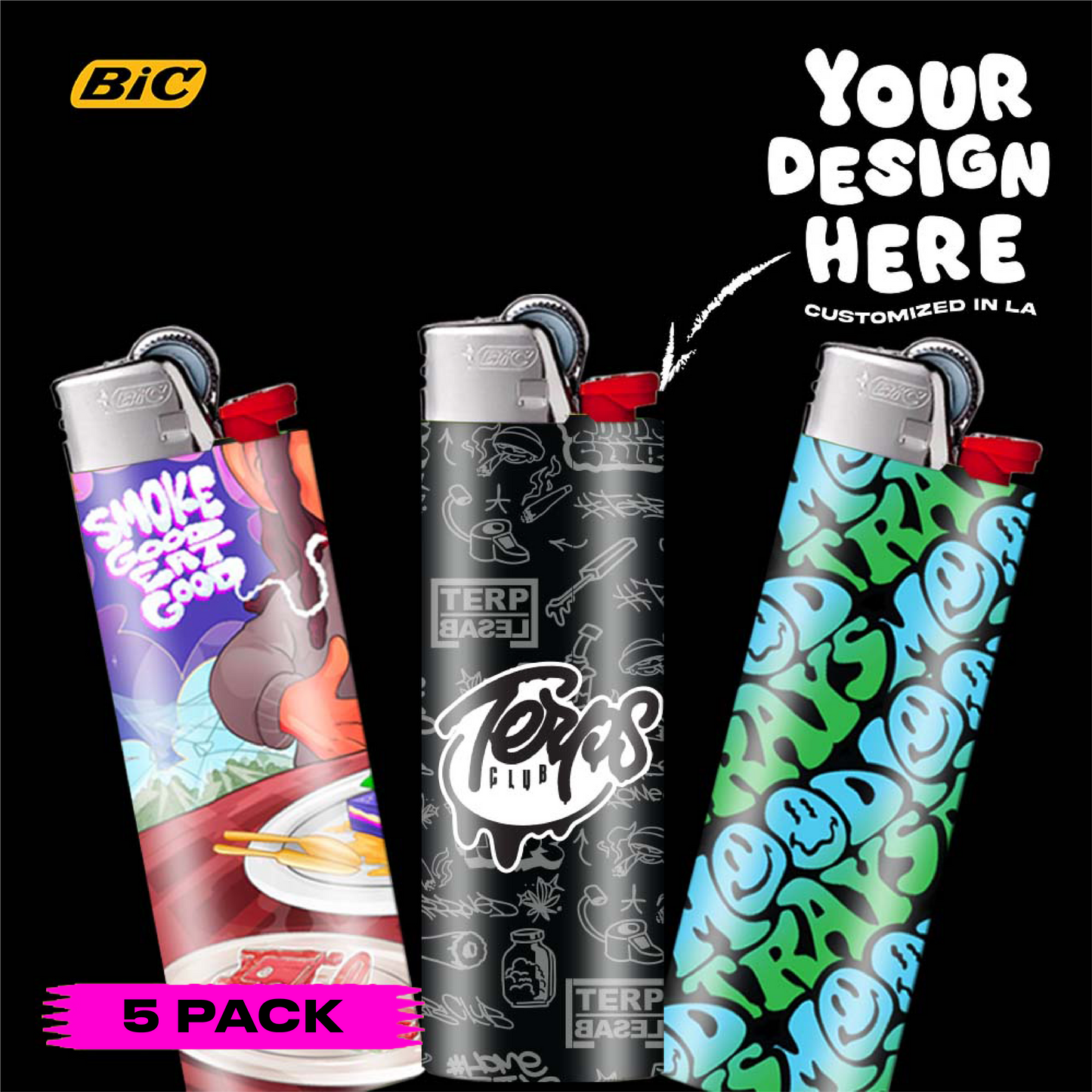 (5 PACK) Custom Classic BIC Lighter Vinyl Heat Wrapped