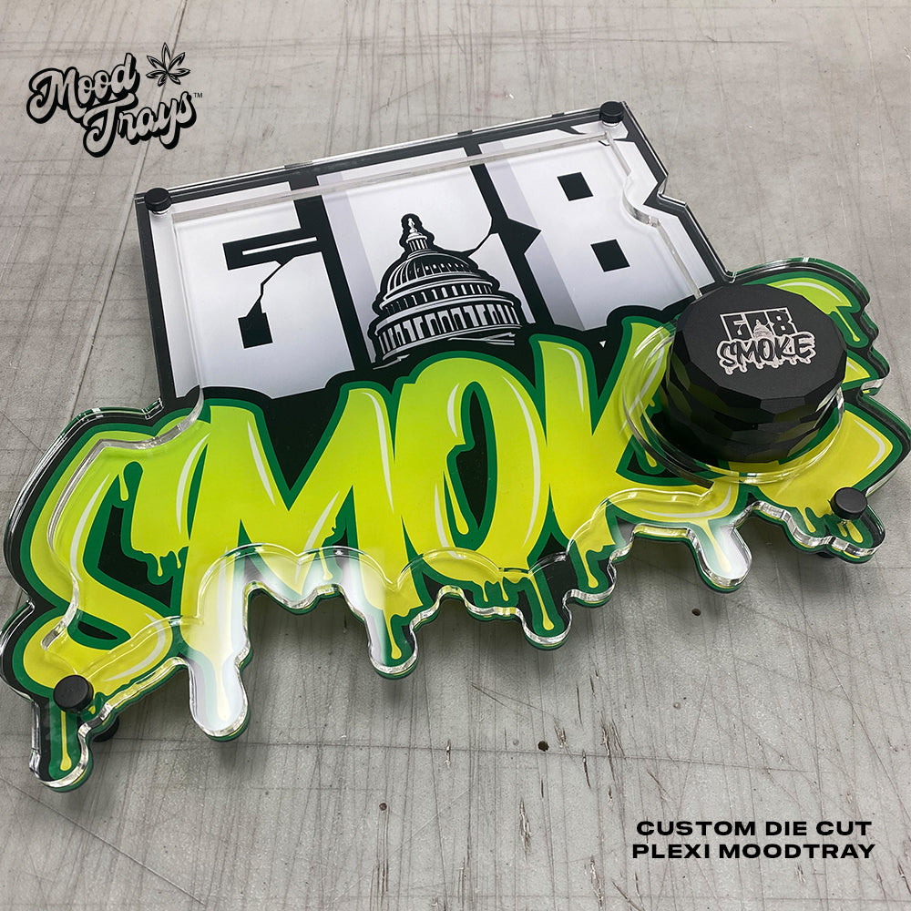 Custom Die Cut Plexi Glass Tray Set with Ash Tray and Jar (BUNDLE)
