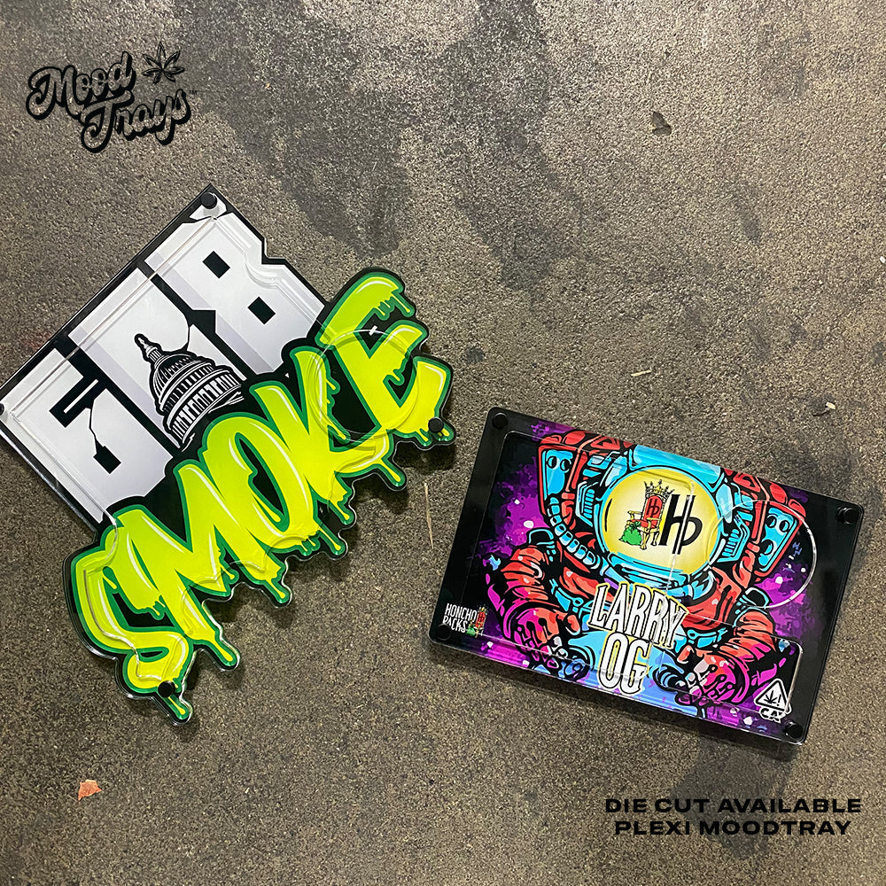 Custom Die Cut Plexi Glass Tray Set with Ash Tray and Jar (BUNDLE)