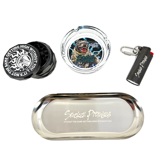 Custom 4-Piece Tray Kit (Rolling Tray, Grinder, Lighter Case & Ashtray)