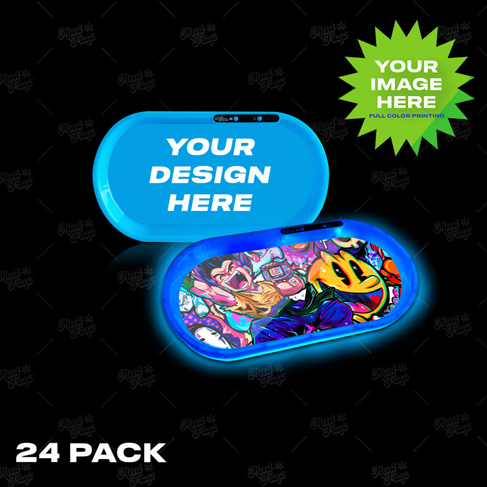 (24 PACK) Custom Bluetooth Audio LED Rolling Mood Tray - Design Your Own Custom Glow Tray with Speaker
