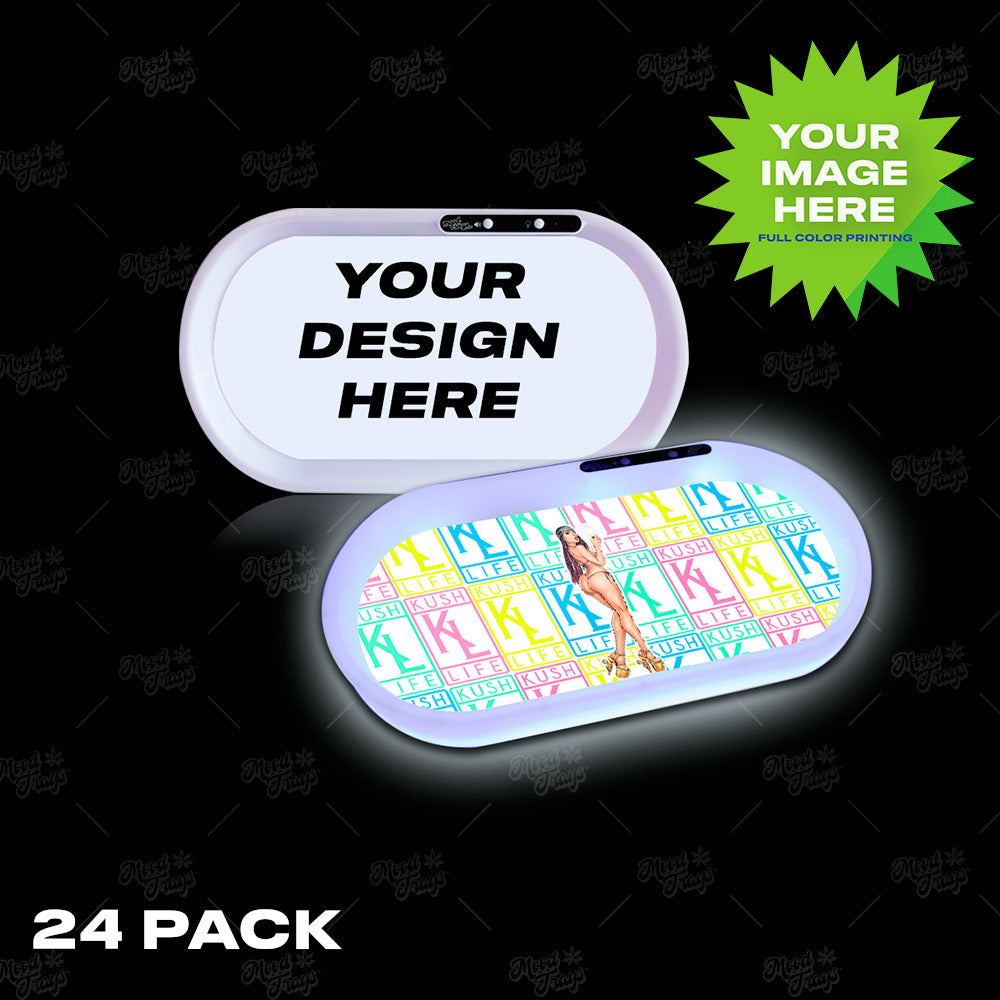 (24 PACK) Custom Bluetooth Audio LED Rolling Mood Tray - Design Your Own Custom Glow Tray with Speaker