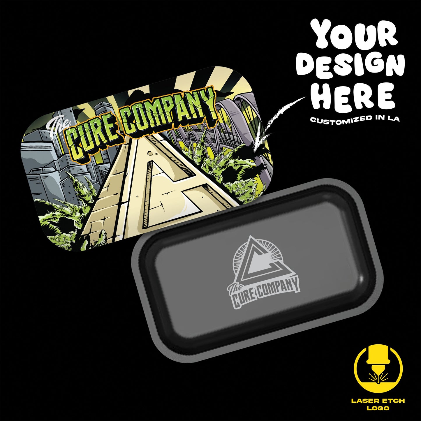 (24 PACK) Custom Etched Tin Rolling Tray Medium 10.6"x6.3" (Magnetic Lid)