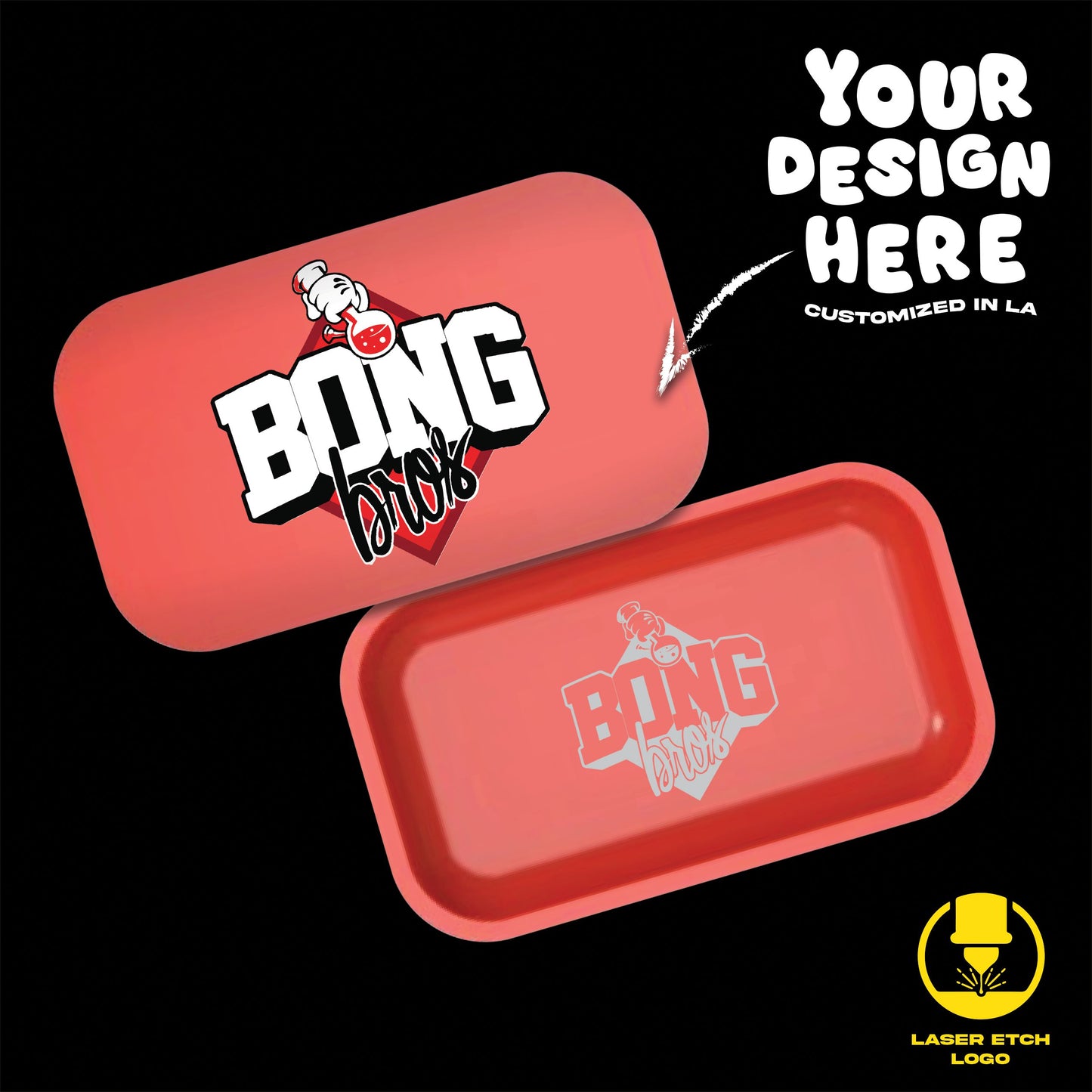 (24 PACK) Custom Etched Tin Rolling Tray Medium 10.6"x6.3" (Magnetic Lid)