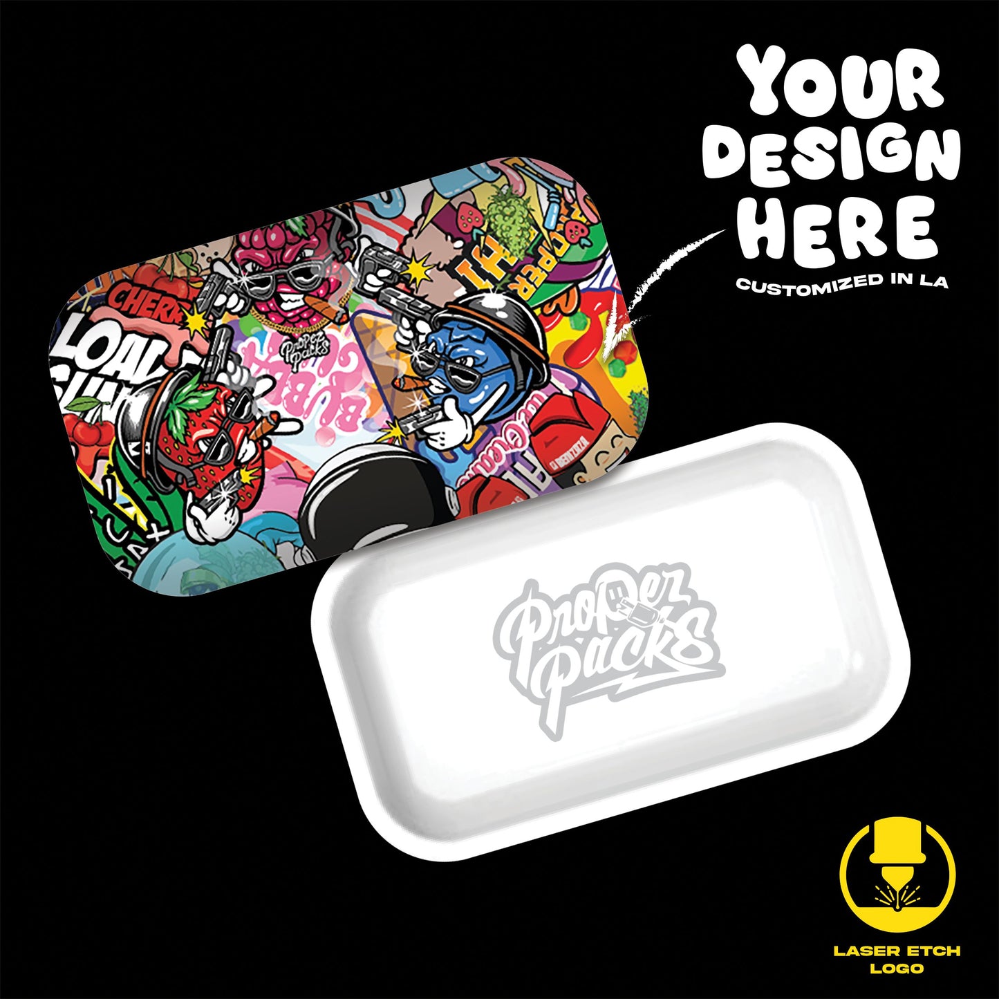 (24 PACK) Custom Etched Tin Rolling Tray Medium 10.6"x6.3" (Magnetic Lid)