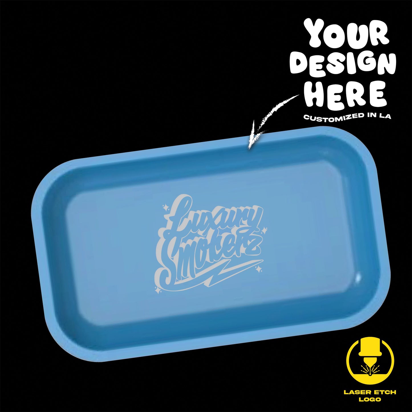 (24 PACK) Custom Etched Tin Rolling Tray Medium 10.6"x6.3" (Magnetic Lid)