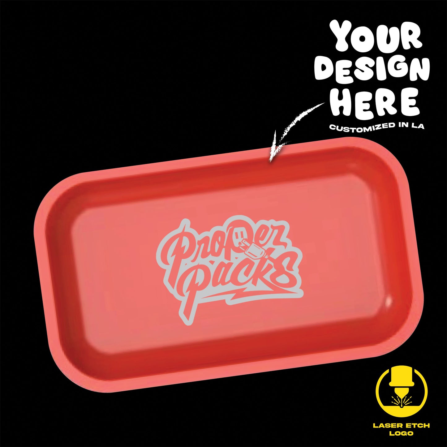 (24 PACK) Custom Etched Tin Rolling Tray Medium 10.6"x6.3" (Magnetic Lid)