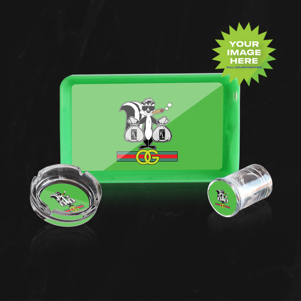 (BUNDLE) Custom LED Rolling Mood Tray Set with Ash Tray and Jar
