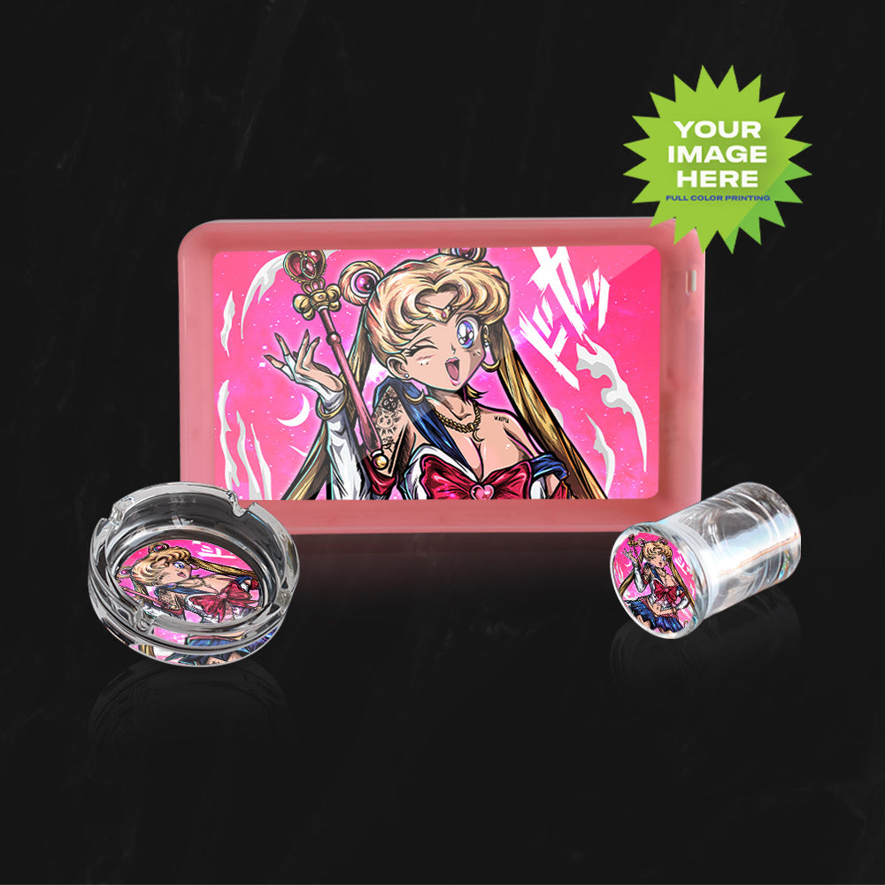 (BUNDLE) Custom LED Rolling Mood Tray Set with Ash Tray and Jar