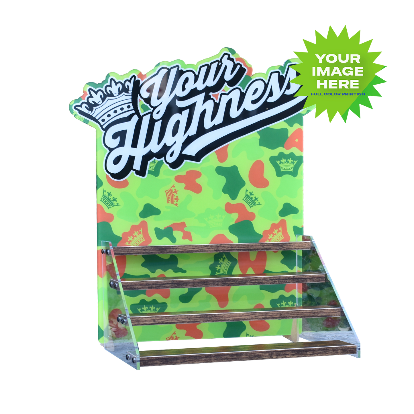 Custom Logo POS Display - Wood Shelf Tier Display Stand 15"x12.5"