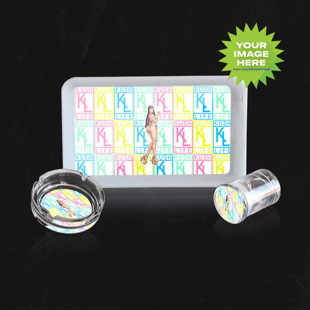 (BUNDLE) Custom LED Rolling Mood Tray Set with Ash Tray and Jar