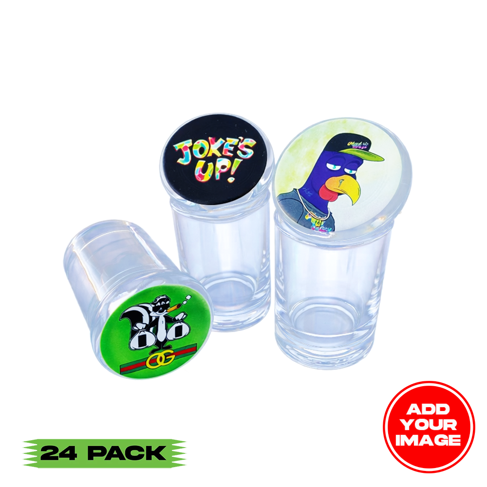(24 PACK) Custom Glass Jar with Rubber Seal Lid 3.2" x 1.8" - Custom 3 oz. Stash Glass Jar