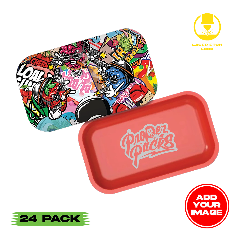 (24 PACK) Custom Etched Tin Rolling Tray Medium 10.6"x6.3" (Magnetic Lid)