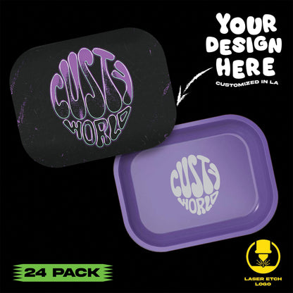 (24 Pack) Custom Etched Tin Rolling Tray Small 7"x5.5" (Magnetic Lid)