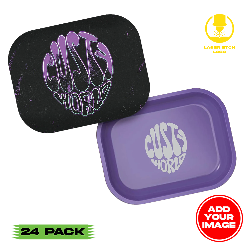 (24 Pack) Custom Etched Tin Rolling Tray Small 7"x5.5" (Magnetic Lid)