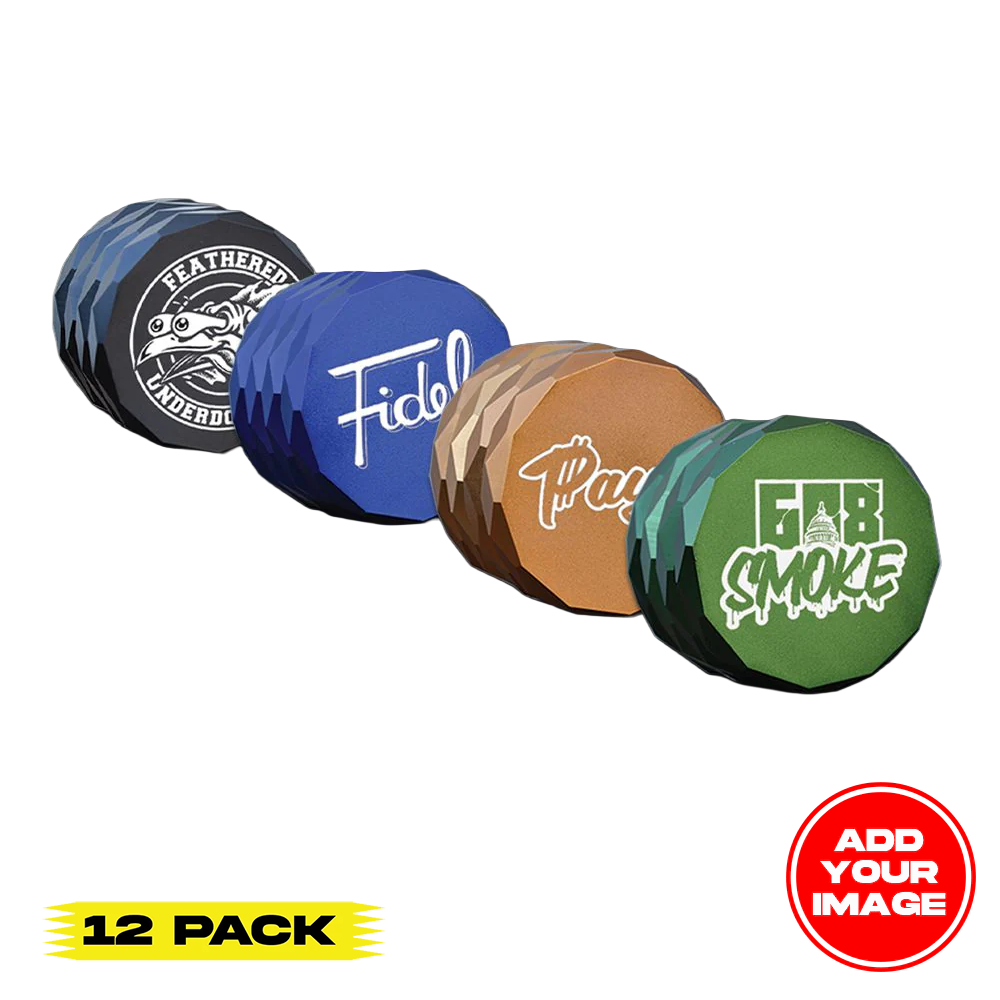 (12 PACK) Custom Grinder 2.38" x 2" - Anodized Aluminum Alloy 4 Chamber Custom Etched Grinder 64mm