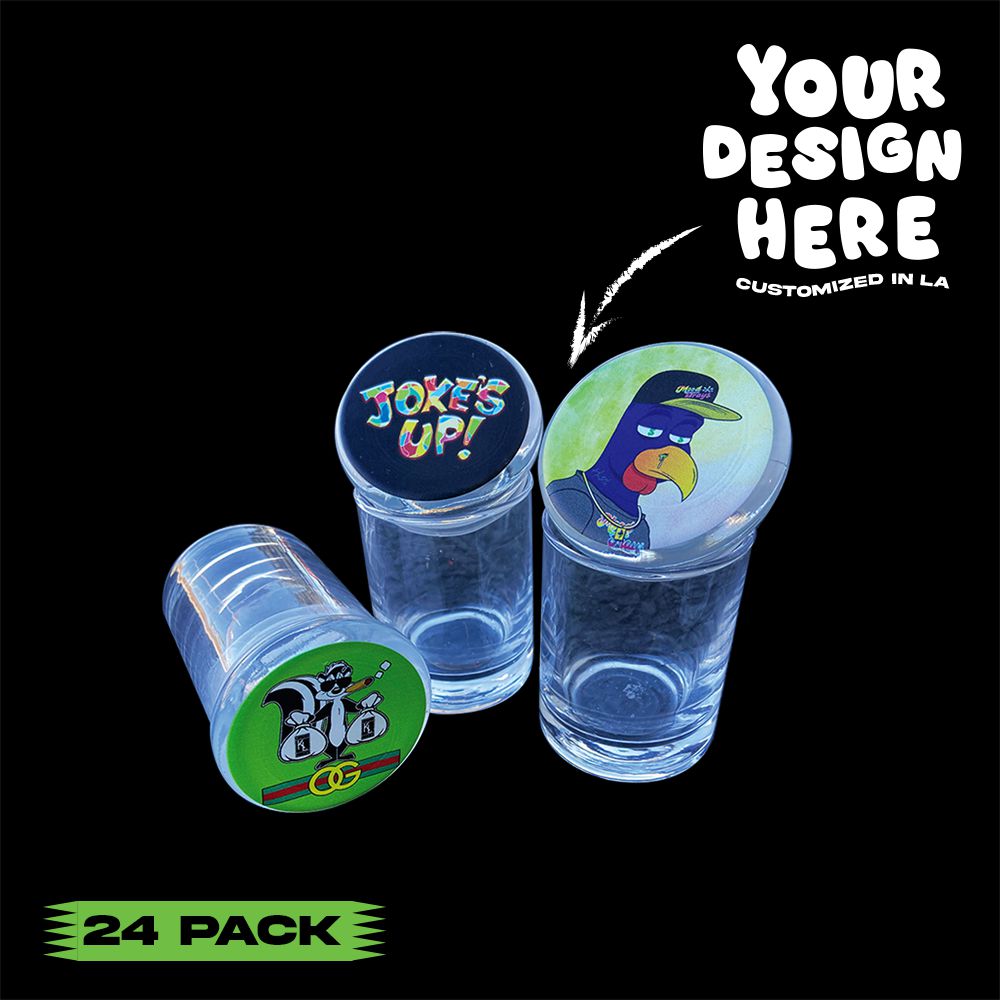 (24 PACK) Custom Glass Jar with Rubber Seal Lid 3.2" x 1.8" - Custom 3 oz. Stash Glass Jar