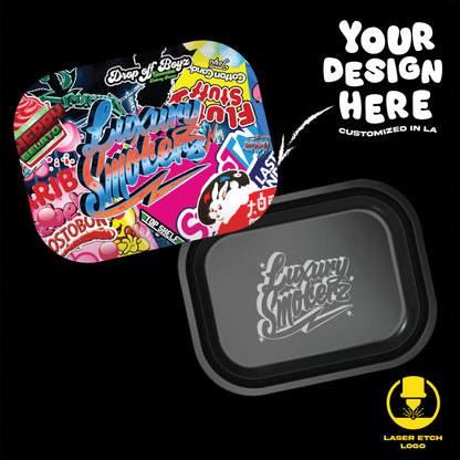 Custom Etched Tin Rolling Tray Small Set with Ash Tray and Jar (BUNDLE)