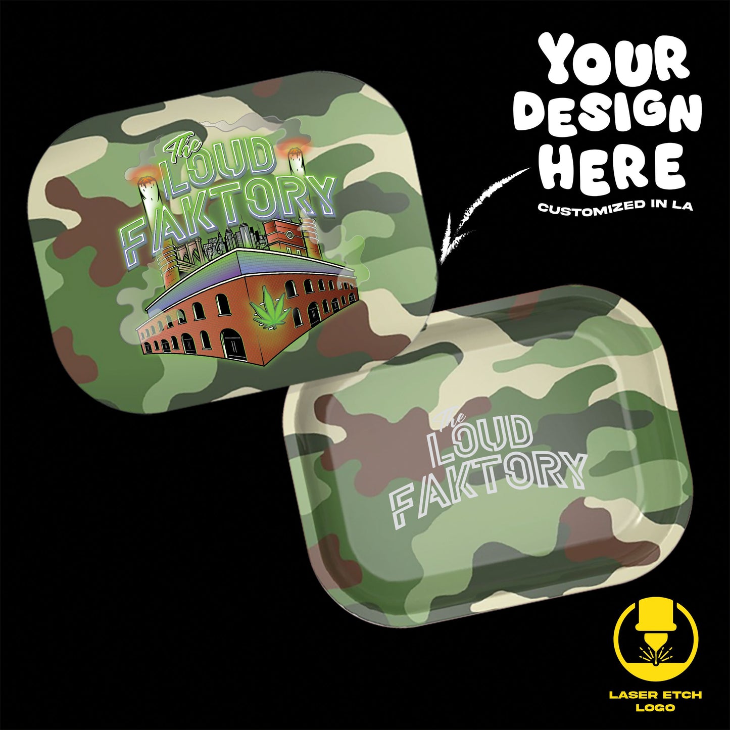 Custom Etched Tin Rolling Tray Small Set with Ash Tray and Jar (BUNDLE)