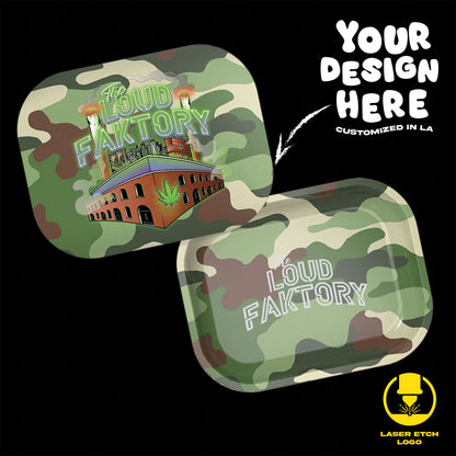 Custom Etched Tin Rolling Tray Small Set with Ash Tray and Jar (BUNDLE)