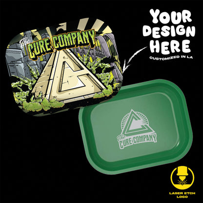 Custom Etched Tin Rolling Tray Small Set with Ash Tray and Jar (BUNDLE)