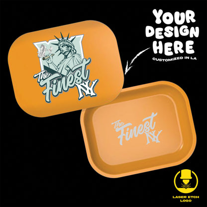 Custom Etched Tin Rolling Tray Small Set with Ash Tray and Jar (BUNDLE)
