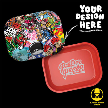 Custom Etched Tin Rolling Tray Small Set with Ash Tray and Jar (BUNDLE)