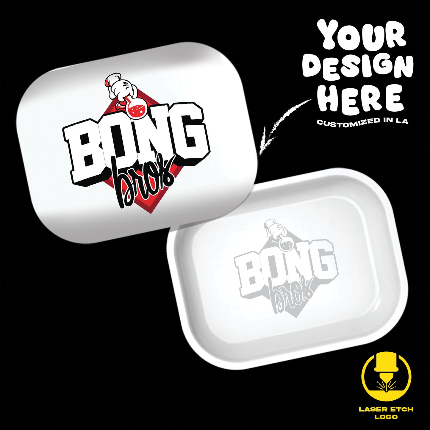 Custom Etched Tin Rolling Tray Small Set with Ash Tray and Jar (BUNDLE)