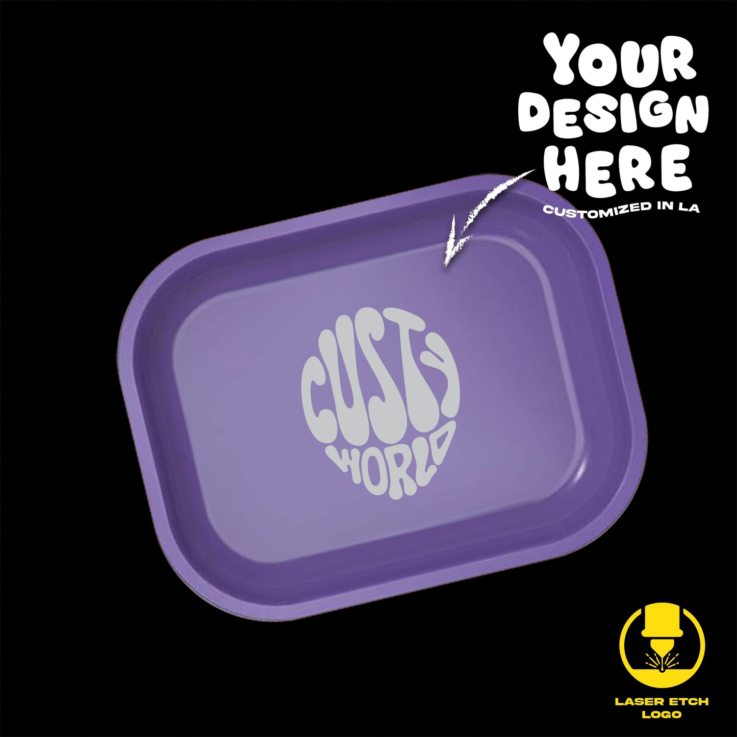 Custom Etched Tin Rolling Tray Small Set with Ash Tray and Jar (BUNDLE)