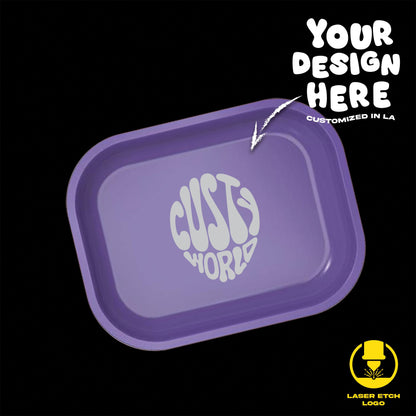 Custom Etched Tin Rolling Tray Small Set with Ash Tray and Jar (BUNDLE)