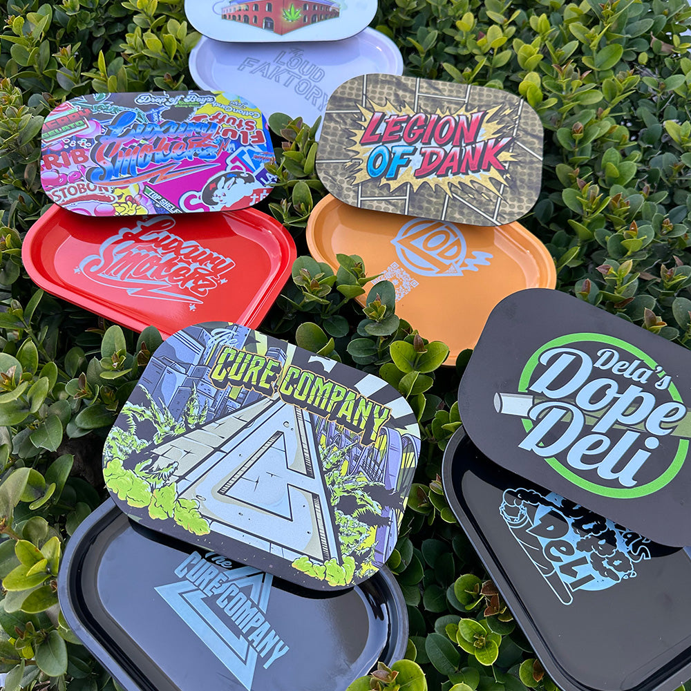 Custom Etched Tin Rolling Tray Small Set with Ash Tray and Jar (BUNDLE)