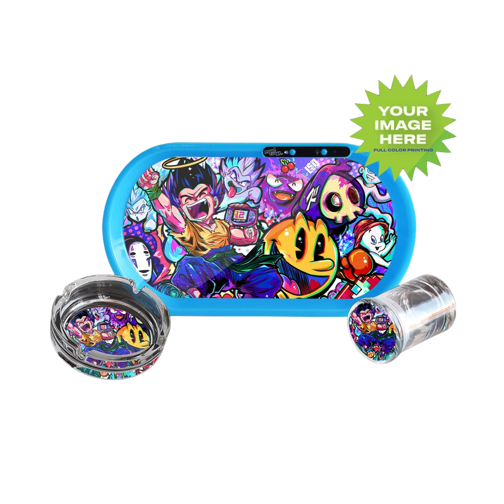 Custom Bluetooth Audio LED Rolling Mood Tray Set with Ash Tray and Jar (BUNDLE)