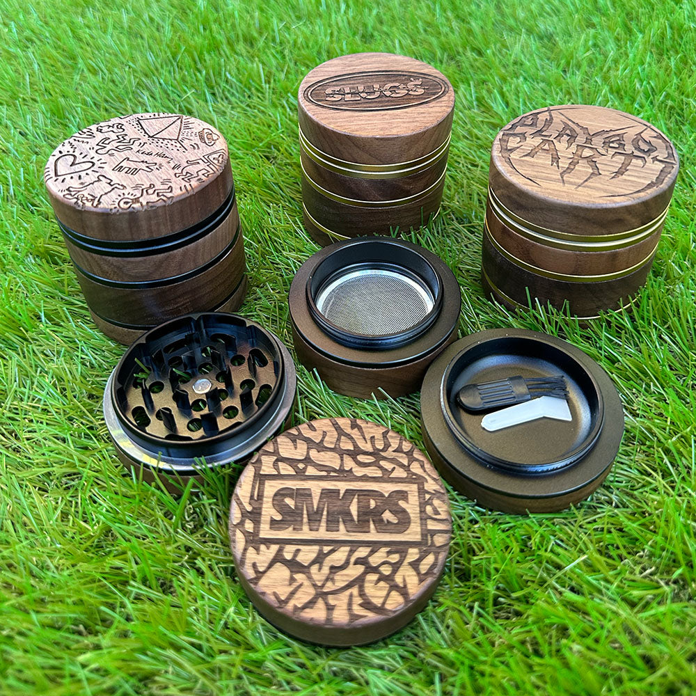 MOODTRAYS ™ - Create Your Own Walnut Wood Herb Grinder 2.38" x 2.54"