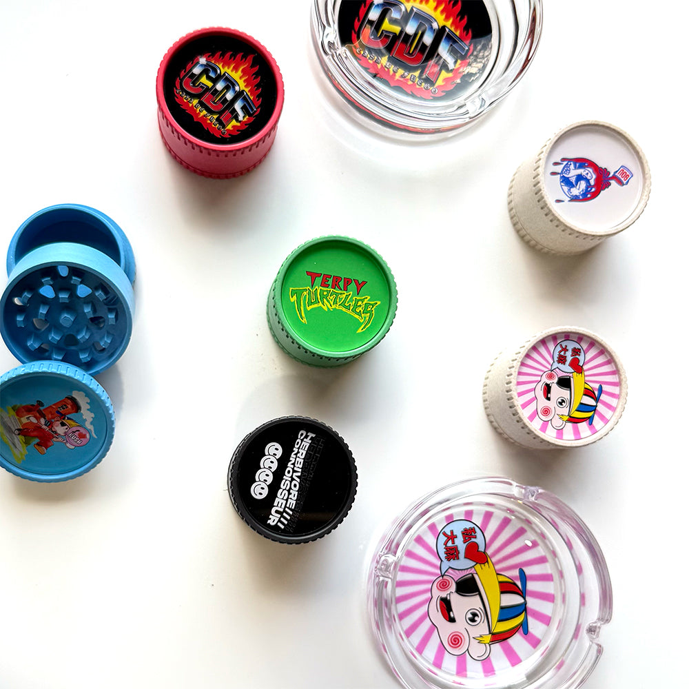 Custom Hemp Grinder & Glass Ashtray Combo SALE