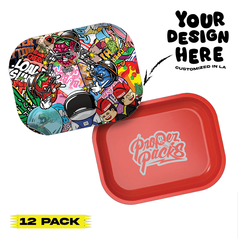 (12 PACK) Custom Etched Tin Rolling Tray Small 7"x5.5" (Magnetic Lid)