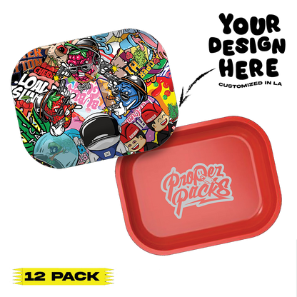(12 PACK) Custom Etched Tin Rolling Tray Small 7"x5.5" (Magnetic Lid)