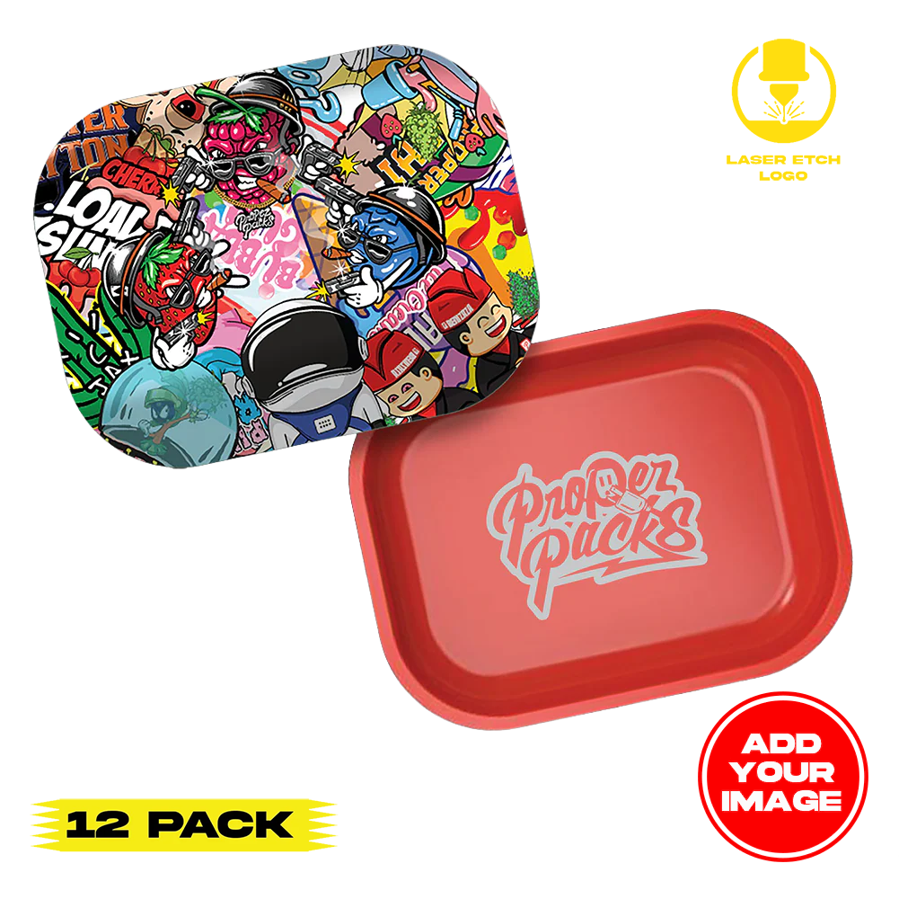 (12 PACK) Custom Etched Tin Rolling Tray Small 7"x5.5" (Magnetic Lid)