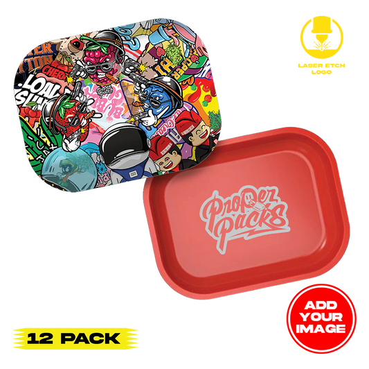 (12 PACK) Custom Etched Tin Rolling Tray Small 7"x5.5" (Magnetic Lid)