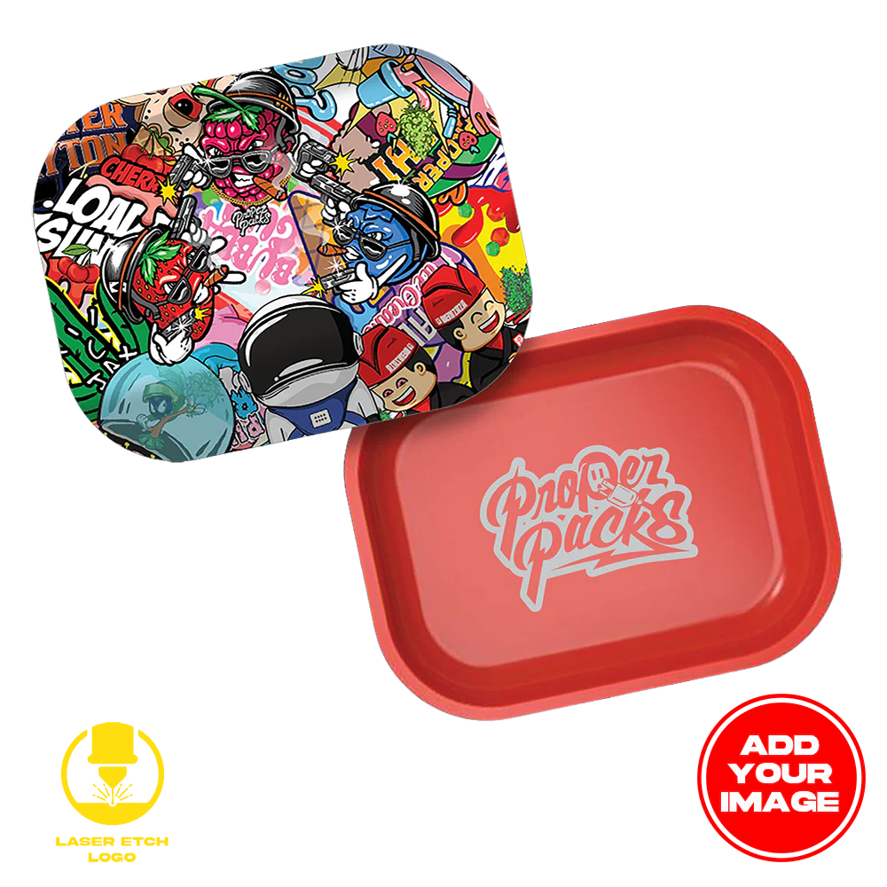 Custom Etched Tin Rolling Tray Small Set with Ash Tray and Jar (BUNDLE)