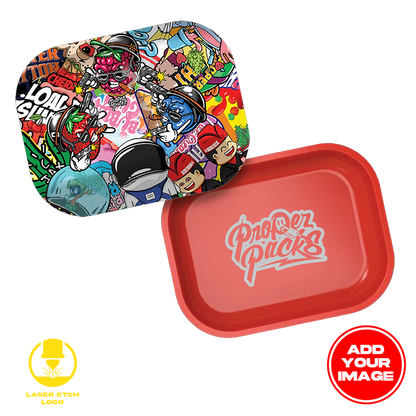 Custom Etched Tin Rolling Tray Small Set with Ash Tray and Jar (BUNDLE)