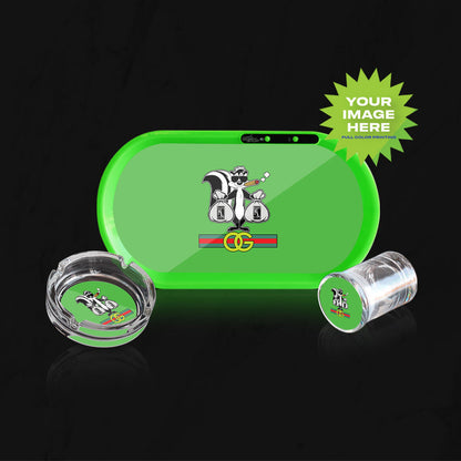 Custom Bluetooth Audio LED Rolling Mood Tray Set with Ash Tray and Jar (BUNDLE)