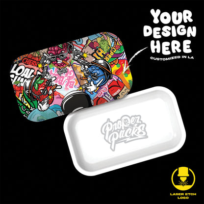(24 PACK) Custom Etched Tin Rolling Tray Medium 10.6"x6.3" (Magnetic Lid)