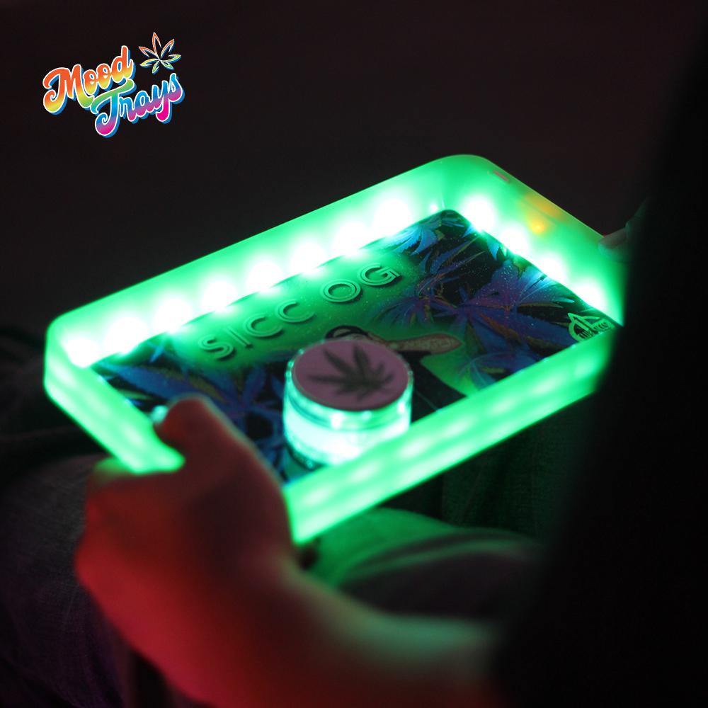 Custom LED Rolling Mood Tray Set 5.5" x 9.5" w/ Ash Tray & Glass Jar (BUNDLE DEAL) - MoodTrays