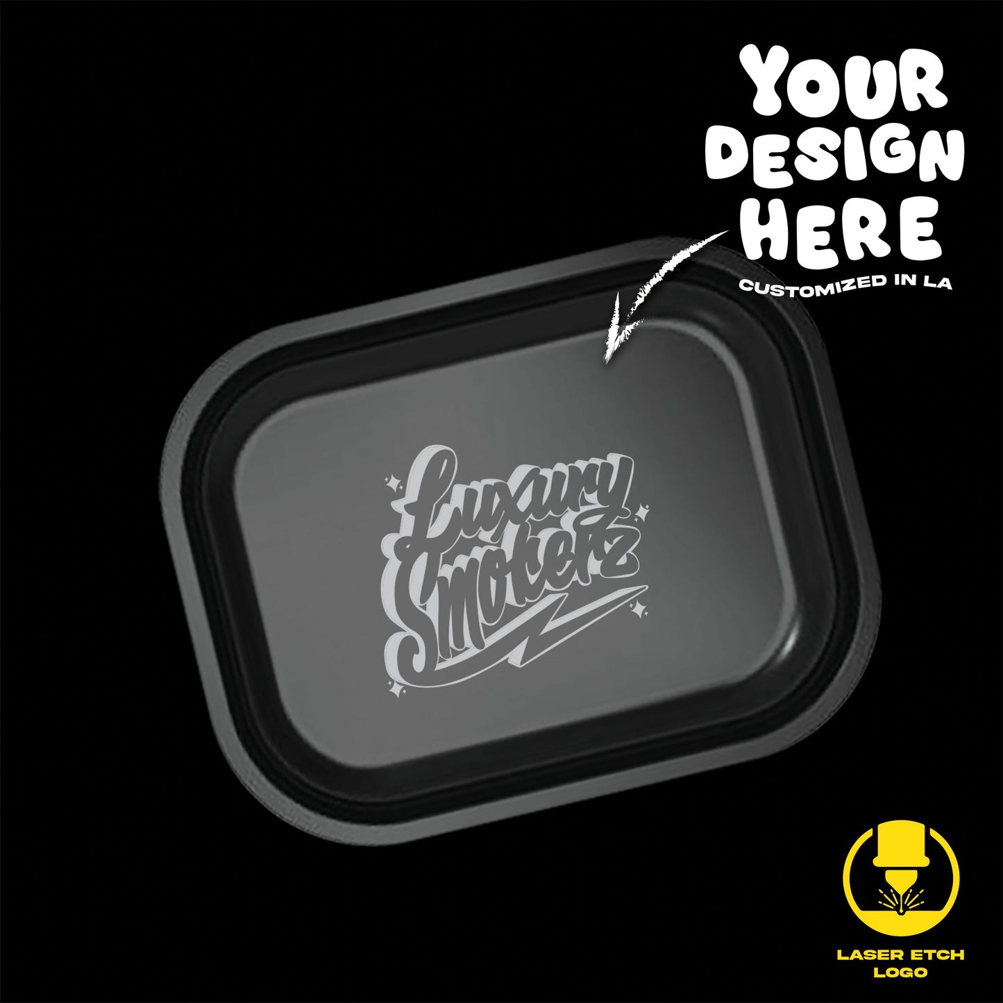 (24 Pack) Custom Etched Tin Rolling Tray Small 7"x5.5" (Magnetic Lid)
