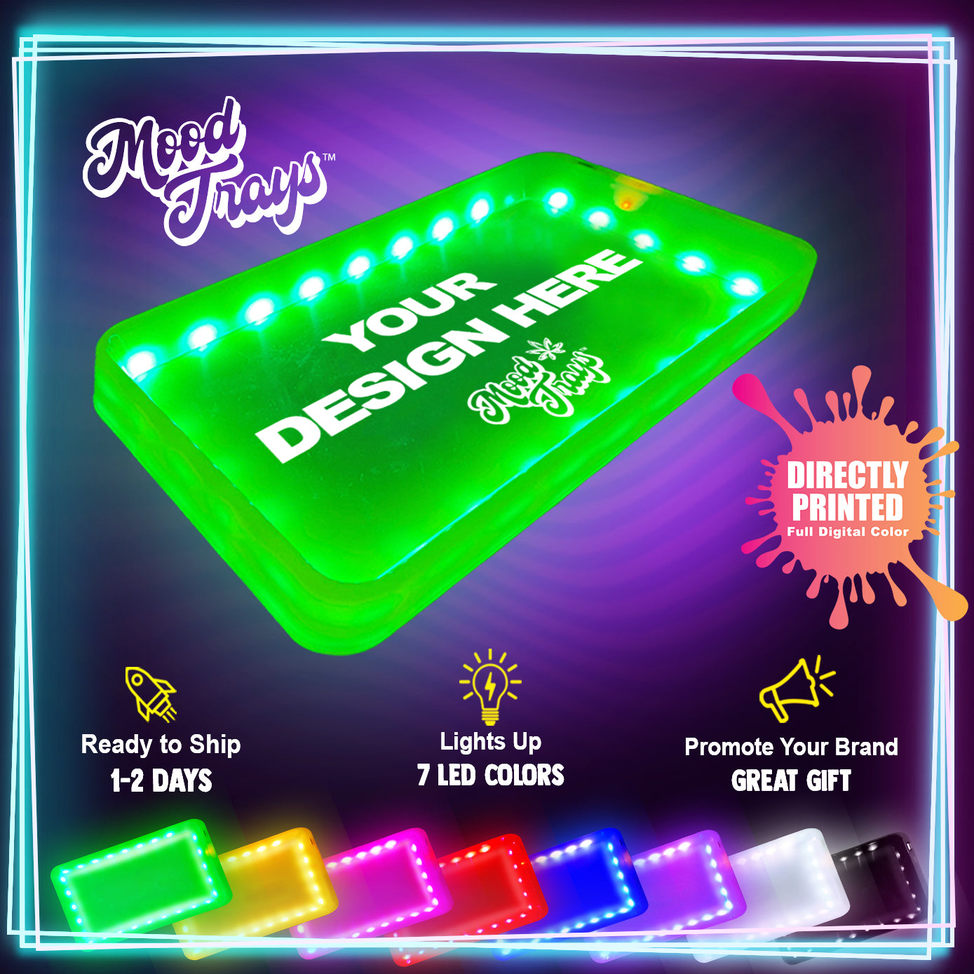 MOODTRAYS ™ Create Your Own Mood Tray 5.5" x 9.5" - Customizable LED Rolling Glow Trays (GREEN)