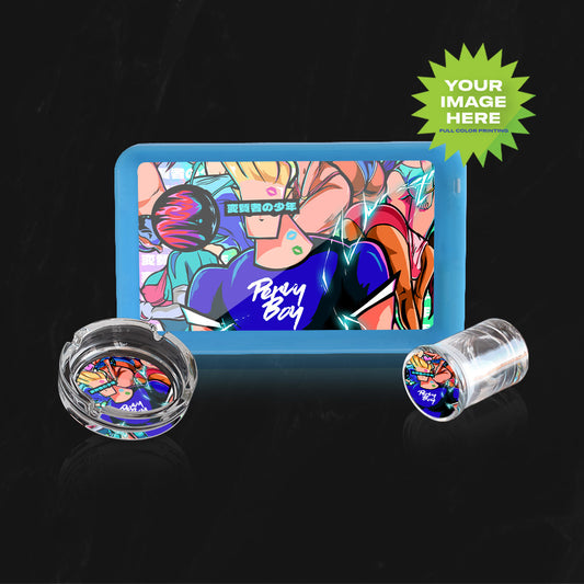 (BUNDLE) Custom LED Rolling Mood Tray Set with Ash Tray and Jar