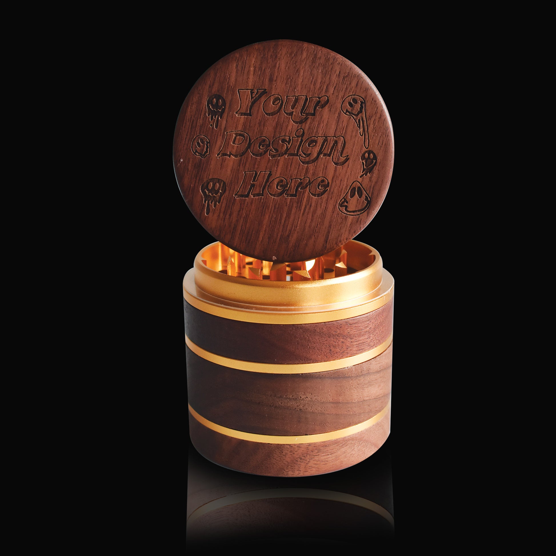 wood tobacco grinder Herb Resin Grinder 63mm 4 Parts Drum Style Engrave any Logo or Image on the Wooden lid Handmade Olive Wood Herb Grinder